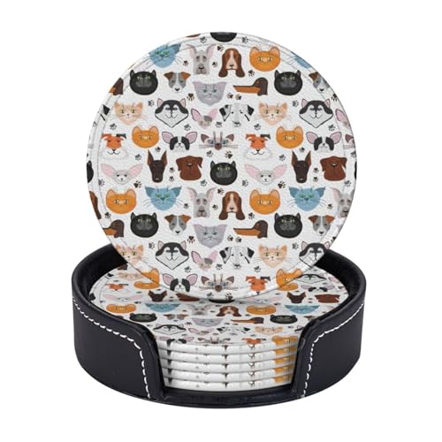 Untersetzer mit Katzen- und Hundegesichtern, Bulldogge, Beagle, Labrador, leicht, tragbar, für Couchtisch, Esszimmer, Büro, Restaurant, 6 Stück Untersetzer mit Katzen- und Hundegesichtern, Bulldogge, Beagle, Labrador, leicht, tragbar, für Couchtisch, Esszimmer, Büro, Restaurant, 6 Stück von PPHGUT