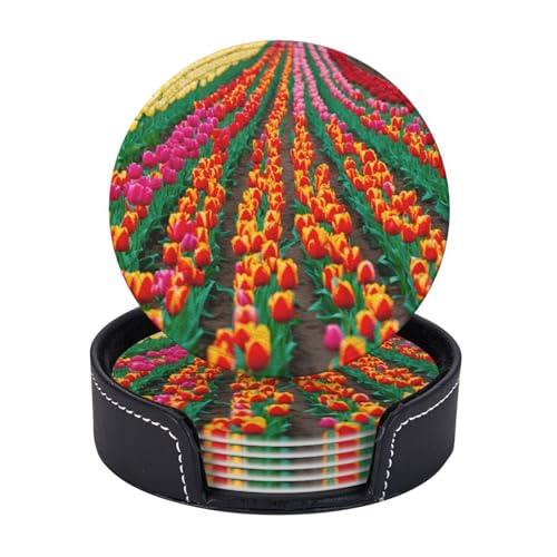 Untersetzer mit buntem Tulpenmotiv, leicht, tragbar, für Couchtisch, Esszimmer, Büro, Restaurant, Dekoration, 6 Stück Untersetzer mit buntem Tulpenmotiv, leicht, tragbar, für Couchtisch, Esszimmer, Büro, Restaurant, Dekoration, 6 Stück von PPHGUT