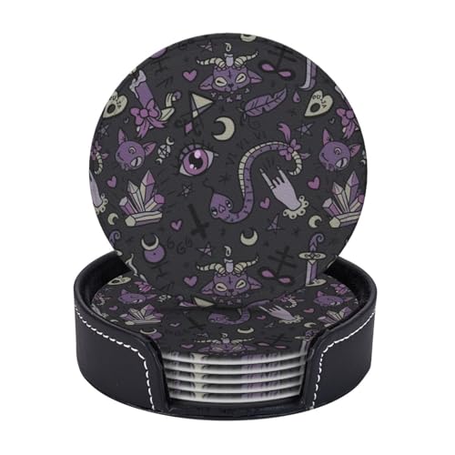 Untersetzer mit gruseligem Gothic-Aufdruck, leicht, tragbar, für Couchtisch, Esszimmer, Büro, Restaurant, Dekoration, Lila / Schwarz, 6 Stück Untersetzer mit gruseligem Gothic-Aufdruck, leicht, tragbar, für Couchtisch, Esszimmer, Büro, Restaurant, Dekoration, Lila / Schwarz, 6 Stück von PPHGUT
