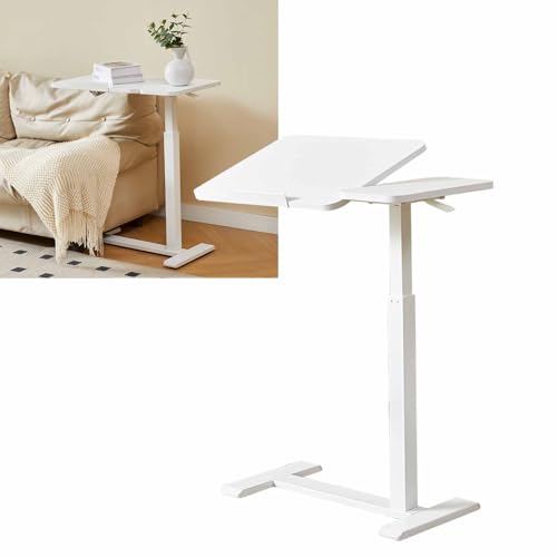 PPLDABNK Verstellbarer Pneumatischer Schreibtisch Mit Rädern - 0-60° Klappplatte, C-förmige Struktur, Versteckte Tischbeine, Mit Eigener Leiser Riemenscheibe, 70 * 40 cm,White von PPLDABNK