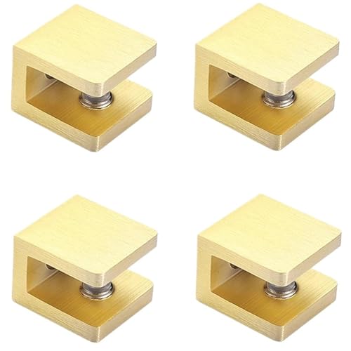 4PCS Solid Pure Brass Gold Glass Clamps Clips Board Glass Fixed Holder Brackets for 5~12mm Glass No Drilling(L10-12mm) von PPQIRU