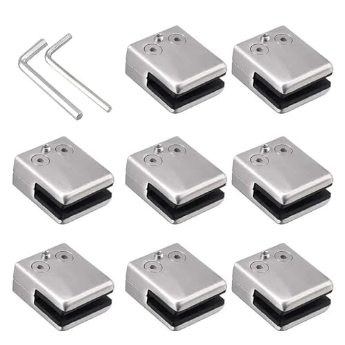 8PCS Glass Clamps 8-10mm Stainless Steel Adjustable Glass Bracket Back for Balustrade Staircase Handrail with Hexagon Driver(Silver02) von PPQIRU