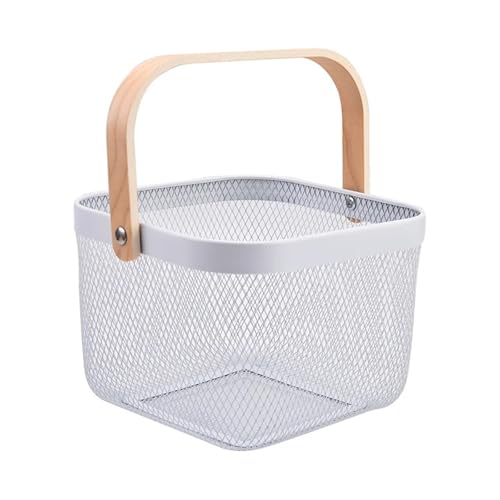Eisen Hand-aufbewahrungskorb Outdoor Picknick Obst und Gemüse Kleinigkeiten Korb Dekoration Speicherorganisatoren(White) von PPQIRU