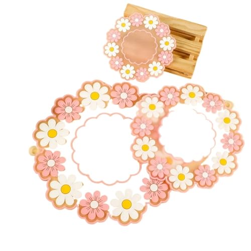 Geschirr-Isoliermatte 3 stücke Nette Daisy Blossom Tisch Matte Daisy Tischset Abendessen Platte Isolierte Pads Milch Becher Kaffee Tasse Coaster Isolierung Küche Tischset(Pink,S) von PPQIRU