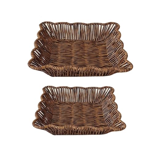 PPQIRU 2 teile/satz Gewebte Korb Nachahmung Rattan Gewebte Servierkörbe for Brot Obst Gemüse Restaurant Servieren Tabletop Display Ratt(C SET) von PPQIRU