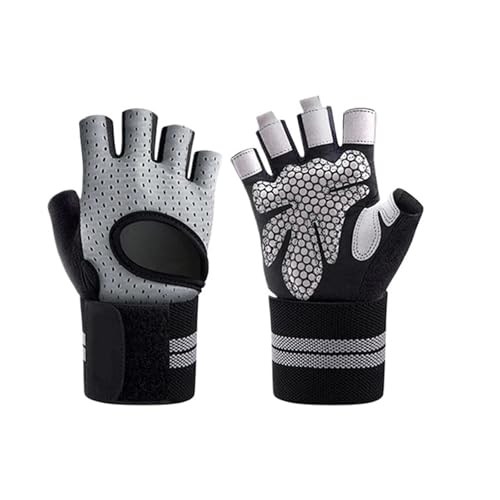 PPQIRU Fitness Handschuhe 1 Paar Halbfinger-Gymnastik-Fitness-Handschuhe mit Handgelenkbandage for Männer und Frauen, Workout, Power-Gewichthebe-Ausrüstung(Gray,L) von PPQIRU