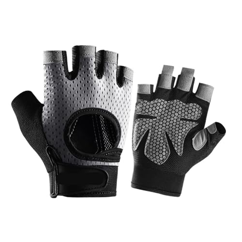 PPQIRU Fitness Handschuhe Gym Handschuhe Sport Fitness Männer Und Frauen Gewichtheben Atmungsaktive rutschfeste Silikon Halbfinger-Fahrradhandschuhe(Gray,M) von PPQIRU