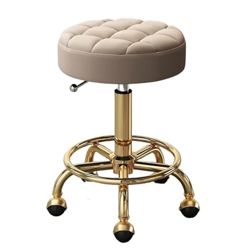 PPQIRU Hocker auf Rädern Master Chair Schönheitssalonhocker Friseurstühle mit Rädern und Rückenlehne Drehhocker mit Rädern Gewerbemöbel(Golden Dark beige) von PPQIRU