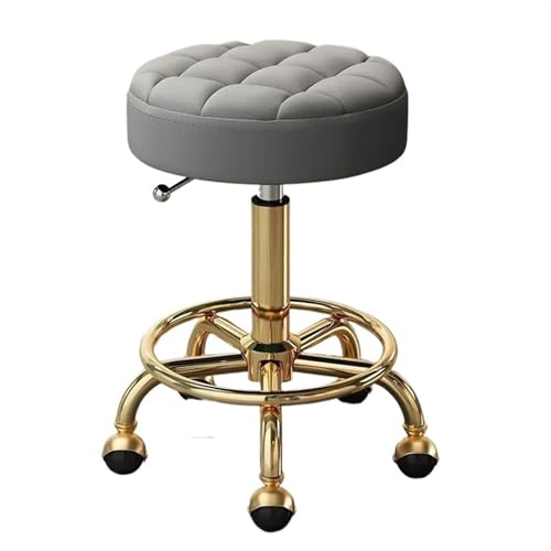PPQIRU Hocker auf Rädern Master Chair Schönheitssalonhocker Friseurstühle mit Rädern und Rückenlehne Drehhocker mit Rädern Gewerbemöbel(Golden Grey) von PPQIRU