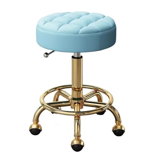PPQIRU Hocker auf Rädern Master Chair Schönheitssalonhocker Friseurstühle mit Rädern und Rückenlehne Drehhocker mit Rädern Gewerbemöbel(Golden Light Blue) von PPQIRU