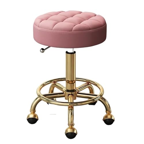 PPQIRU Hocker auf Rädern Master Chair Schönheitssalonhocker Friseurstühle mit Rädern und Rückenlehne Drehhocker mit Rädern Gewerbemöbel(Golden pink) von PPQIRU
