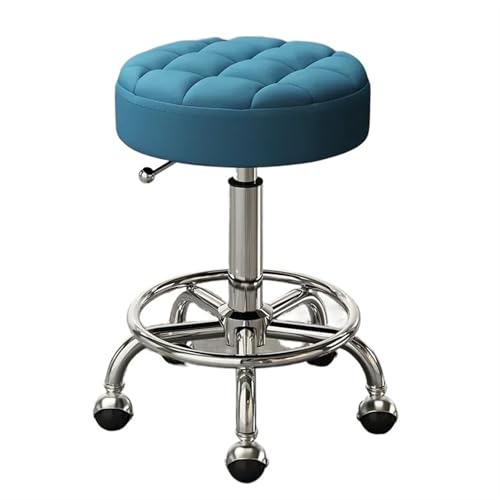 PPQIRU Hocker auf Rädern Master Chair Schönheitssalonhocker Friseurstühle mit Rädern und Rückenlehne Drehhocker mit Rädern Gewerbemöbel(Silvery Dark Blue) von PPQIRU