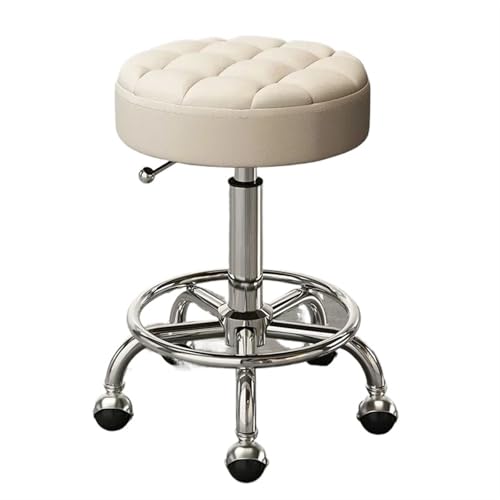 PPQIRU Hocker auf Rädern Master Chair Schönheitssalonhocker Friseurstühle mit Rädern und Rückenlehne Drehhocker mit Rädern Gewerbemöbel(Silvery beige) von PPQIRU