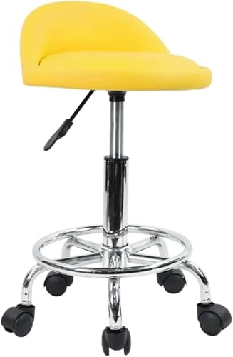 PPQIRU Hocker auf Rädern Runder Rollhocker aus PU-Leder mit Fußstütze, höhenverstellbarer Drehstuhl for Zeichenarbeit, SPA-Arbeitsstuhl mit Rollen(Yellow) von PPQIRU