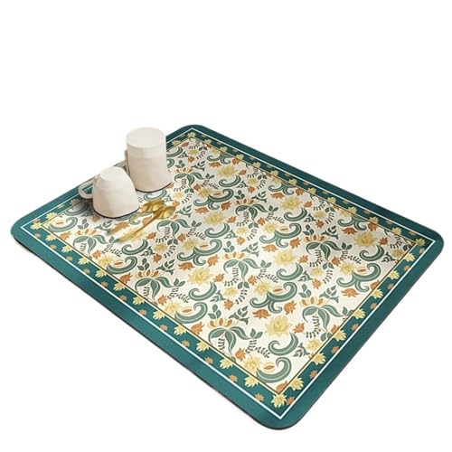 PPQIRU Kaffeemaschine Abtropfmatte 2 stücke Gedruckt Ablauf Pad Saugfähigen Teller Trocknen Matte Schnell Trocknende Abtropffläche Matten Geschirr Tischset Küche Bad Teppiche(Green,M 30 X 50cm) von PPQIRU