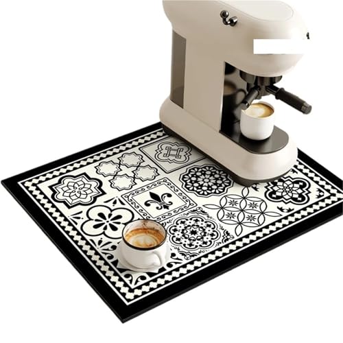 PPQIRU Kaffeemaschine Abtropfmatte 2 stücke Kaffeemaschine Matte Teller Trocknen Matten for Küche Ablassen Pad Schnell Trocknend Geschirr Tischset Waschbar(Black,40x60cm) von PPQIRU