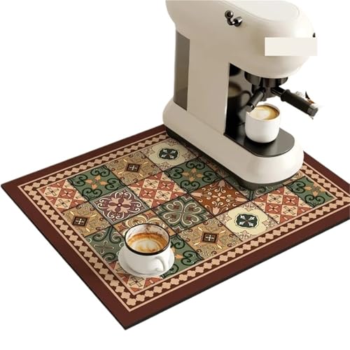 PPQIRU Kaffeemaschine Abtropfmatte 2 stücke Kaffeemaschine Matte Teller Trocknen Matten for Küche Ablassen Pad Schnell Trocknend Geschirr Tischset Waschbar(Brown,40x60cm) von PPQIRU
