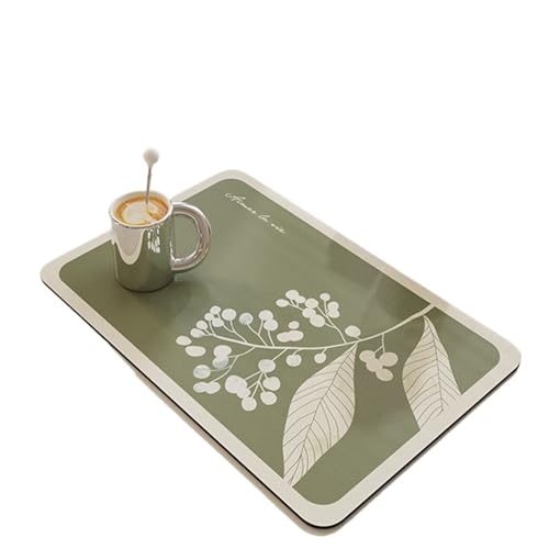 PPQIRU Kaffeemaschine Abtropfmatte 2 stücke Küche Ablauf Pad Abtropfgestell Matte Gedruckt Teppiche Saugfähigen Geschirr Tischset Kaffee Matten(Green,40X50cm) von PPQIRU