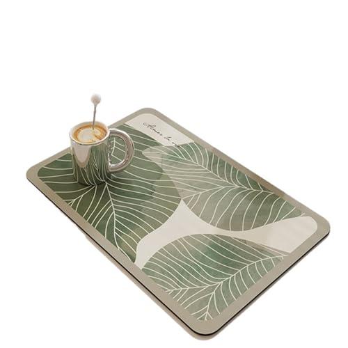 PPQIRU Kaffeemaschine Abtropfmatte 2 stücke Küche Ablauf Pad Abtropfgestell Matte Gedruckt Teppiche Saugfähigen Geschirr Tischset Kaffee Matten(Light Green,40X50cm) von PPQIRU