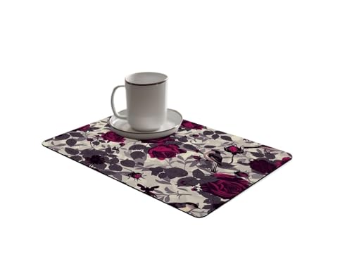 PPQIRU Kaffeemaschine Abtropfmatte 2 stücke Saugfähigen Geschirr Teller Trocknen Matten Blumen Rose Schreibtisch Ablauf Pad Zähler Matte Ablassen Tischset Küche(20 * 30cm) von PPQIRU