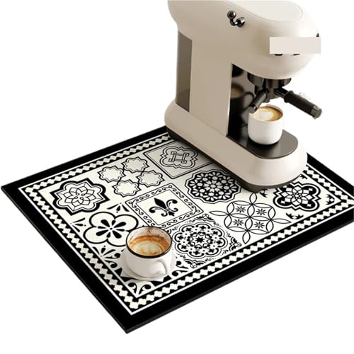 PPQIRU Kaffeemaschine Abtropfmatte 2PCS Kaffeemaschine Matte Teller Trocknen Matten for Küche Ablassen Pad Schnell Trocknend Geschirr Tischset Waschbar(Black,50x60cm) von PPQIRU