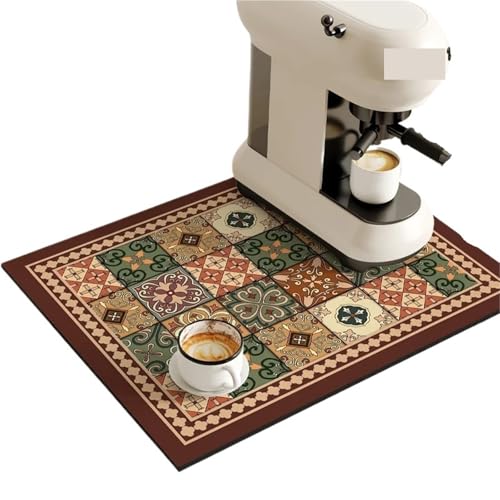 PPQIRU Kaffeemaschine Abtropfmatte 2PCS Kaffeemaschine Matte Teller Trocknen Matten for Küche Ablassen Pad Schnell Trocknend Geschirr Tischset Waschbar(Brown A,50x60cm) von PPQIRU