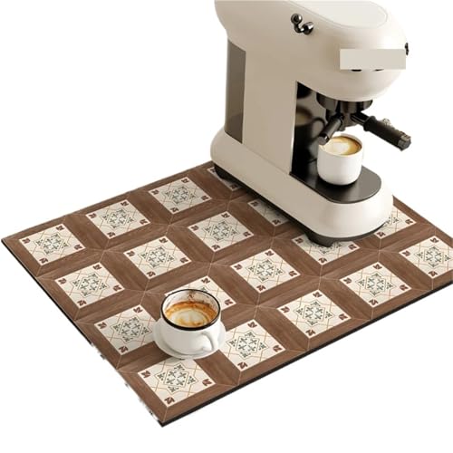 PPQIRU Kaffeemaschine Abtropfmatte 2PCS Kaffeemaschine Matte Teller Trocknen Matten for Küche Ablassen Pad Schnell Trocknend Geschirr Tischset Waschbar(Brown B,50x60cm) von PPQIRU