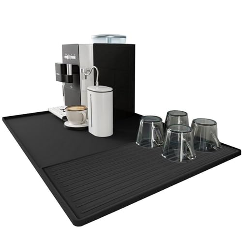 PPQIRU Kaffeemaschine Abtropfmatte Espressomaschinenmatte, Silikon-Kaffee-Bar-Pad mit erhöhten Kanten, Kaffee-Bar-Zubehör, multifunktionale Geschirrtrocknungsmatte für(Black) von PPQIRU