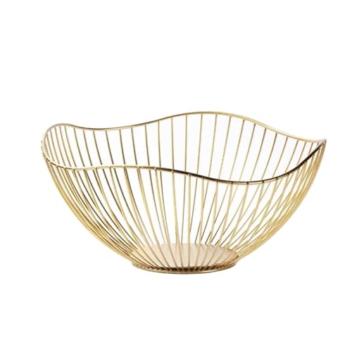 PPQIRU Obstschale Waschen Obst Hohl Ablaufkorb Eisen Obstkorb Wohnzimmer Couchtisch Netz Rot Obstteller Snack Aufbewahrungskorb(B style gold) von PPQIRU
