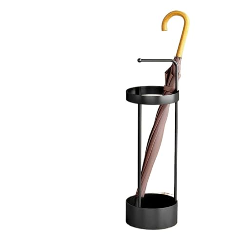 PPQIRU Regenschirmständer Aus Metall Modern Gold Iron Umbrella Stands Designer Entrance Drain Umbrella Bucket Home Door Storage Rack Round Umbrella Storage Organizer(Black) von PPQIRU