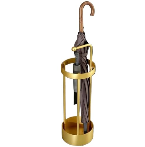 PPQIRU Regenschirmständer Aus Metall Modern Gold Iron Umbrella Stands Designer Entrance Drain Umbrella Bucket Home Door Storage Rack Round Umbrella Storage Organizer(Golden) von PPQIRU