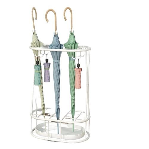 PPQIRU Regenschirmständer Aus Metall Umbrella Organizer Large Capacity Space Saving Convenient Iron Rain Water Drip Tray Portable Umbrella Rack Stand for Home Hotel(White) von PPQIRU