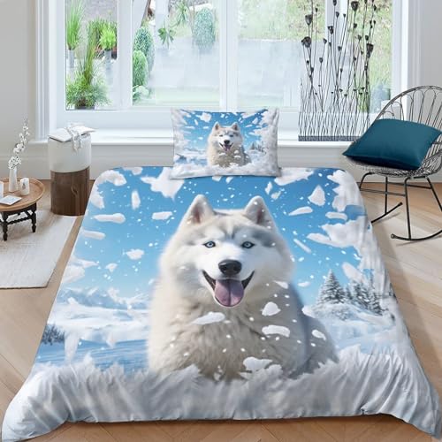 PPSOAP Wolf in The Snow 3D Print Bettwäsche Animal Theme Bettbezug Kissenbezug Mit Reißverschluss Schließung 2 teilig Weiche Angenehme Mikrofaser for Teens Children Boys Girls Single（135x200cm） von PPSOAP