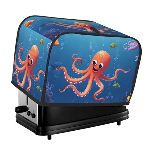 2 Scheiben Toaster-Abdeckung mit Taschen und Griff oben, kleine Brotbackmaschinen-Abdeckungen, Cartoon-Oktopus-Fisch, Küche, kleine Geräte, waschbar, universelle Ofenabdeckungen von PPTHSNVB