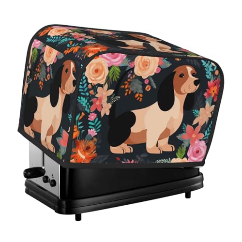 2 Scheiben Toaster-Abdeckung mit Taschen und Griff oben, kleine Brotbackmaschinen-Abdeckungen, Dackel, Blumenmuster, Küche, kleine Geräte, waschbar, universelle Ofenabdeckungen von PPTHSNVB