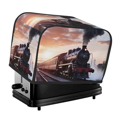 2 Scheiben Toaster-Abdeckung mit Taschen und Griff oben, kleine Brotbackmaschinen-Abdeckungen, Dampfzug, Abfahrt, Sonnenuntergang, Küche, kleine Geräte, waschbar, universelle Ofenabdeckungen von PPTHSNVB
