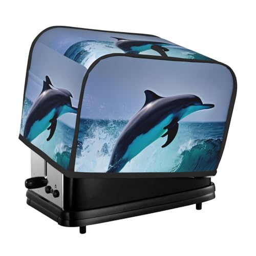 2 Scheiben Toaster-Abdeckung mit Taschen und Griff oben, kleine Brotbackmaschinen-Abdeckungen, Delfin, Küche, kleine Geräte, waschbar, universelle Ofenabdeckungen von PPTHSNVB