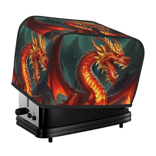 2 Scheiben Toaster-Abdeckung mit Taschen und Griff oben, kleine Brotbackmaschinen-Abdeckungen, Drachenkönig im Feuer, Küche, kleine Geräte, waschbar, universelle Ofenabdeckungen von PPTHSNVB