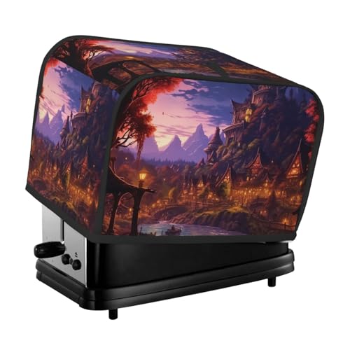 2 Scheiben Toaster-Abdeckung mit Taschen und Griff oben, kleine Brotbackmaschinen-Abdeckungen, Fantasiestadt, Küche, kleine Geräte, waschbar, universelle Ofenabdeckungen von PPTHSNVB