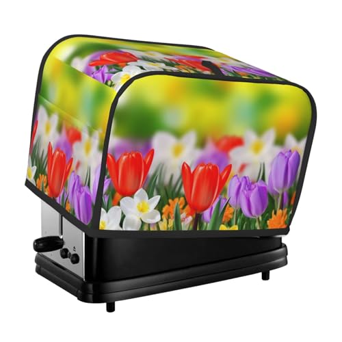 2 Scheiben Toaster-Abdeckung mit Taschen und Griff oben, kleine Brotbackmaschinen-Abdeckungen, Frühlingsblumen, Küche, kleine Geräte, waschbar, universelle Ofenabdeckungen von PPTHSNVB