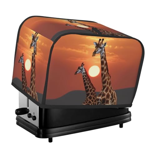 2 Scheiben Toaster-Abdeckung mit Taschen und Griff oben, kleine Brotbackmaschinen-Abdeckungen, Giraffe bei Sonnenuntergang, Küche, kleine Geräte, waschbar, universelle Ofenabdeckungen von PPTHSNVB