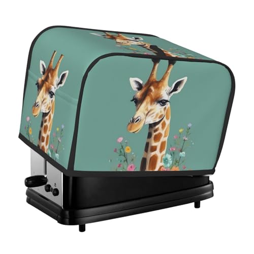 2 Scheiben Toaster-Abdeckung mit Taschen und Griff oben, kleine Brotbackmaschinen-Abdeckungen, Giraffe mit Blumen, Küche, kleine Geräte, waschbar, universelle Ofenabdeckungen von PPTHSNVB