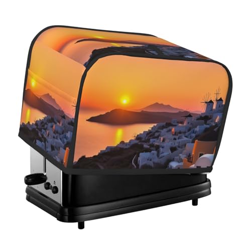 2 Scheiben Toaster-Abdeckung mit Taschen und Griff oben, kleine Brotbackmaschinen-Abdeckungen, Griechenland, Insel, Sonnenuntergang, Landschaft, Küche, kleine Geräte, waschbar, universelle von PPTHSNVB