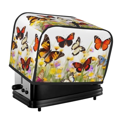 2 Scheiben Toaster-Abdeckung mit Taschen und Griff oben, kleine Brotbackmaschinen-Abdeckungen, Gruppe von Schmetterlingen, Küche, kleine Geräte, waschbar, universelle Ofenabdeckungen von PPTHSNVB