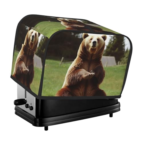 2 Scheiben Toaster-Abdeckung mit Taschen und Griff oben, kleine Brotbackmaschinen-Abdeckungen, Hi Bear Sitzen auf dem Rasen, Küche, kleine Geräte, waschbar, universelle Ofenabdeckungen von PPTHSNVB