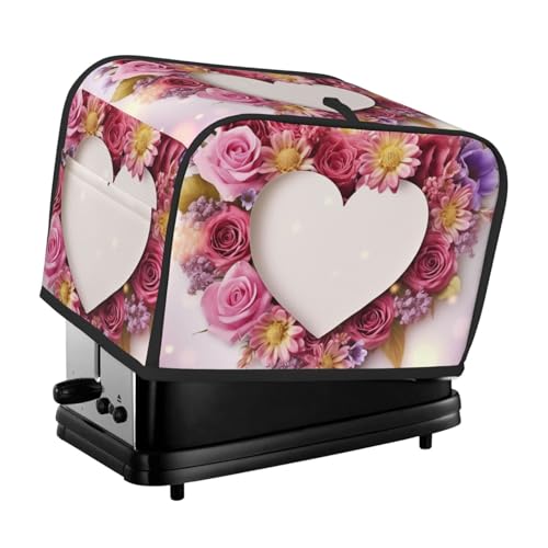 2 Scheiben Toaster-Abdeckung mit Taschen und Griff oben, kleine Brotbackmaschinen-Abdeckungen, Karte in Herzform, Blumen, Küche, kleine Geräte, waschbar, universelle Ofenabdeckungen von PPTHSNVB