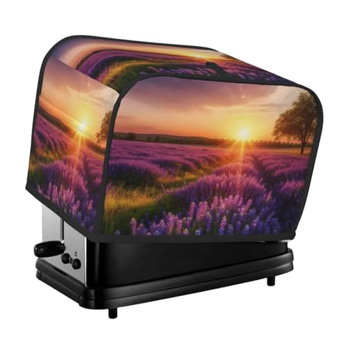 2 Scheiben Toaster-Abdeckung mit Taschen und Griff oben, kleine Brotbackmaschinen-Abdeckungen, Lavendelwiese bei Sonnenuntergang, Frühling, Küche, kleine Geräte, waschbar, universelle Ofenabdeckungen von PPTHSNVB