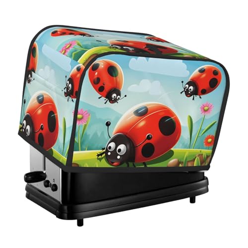 2 Scheiben Toaster-Abdeckung mit Taschen und Griff oben, kleine Brotbackmaschinen-Abdeckungen, Marienkäfer-Landschaft, Küche, kleine Geräte, waschbar, universelle Ofenabdeckungen von PPTHSNVB