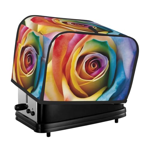 2 Scheiben Toaster-Abdeckung mit Taschen und Griff oben, kleine Brotbackmaschinen-Abdeckungen, Regenbogen-Rose, Blume, Küche, kleine Geräte, waschbar, universelle Ofenabdeckungen von PPTHSNVB