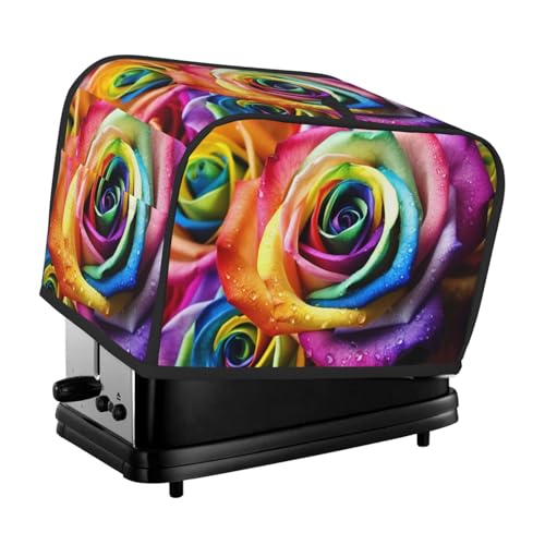 2 Scheiben Toaster-Abdeckung mit Taschen und Griff oben, kleine Brotbackmaschinen-Abdeckungen, Regenbogen-Rose, Küche, kleine Geräte, waschbar, universelle Ofenabdeckungen von PPTHSNVB